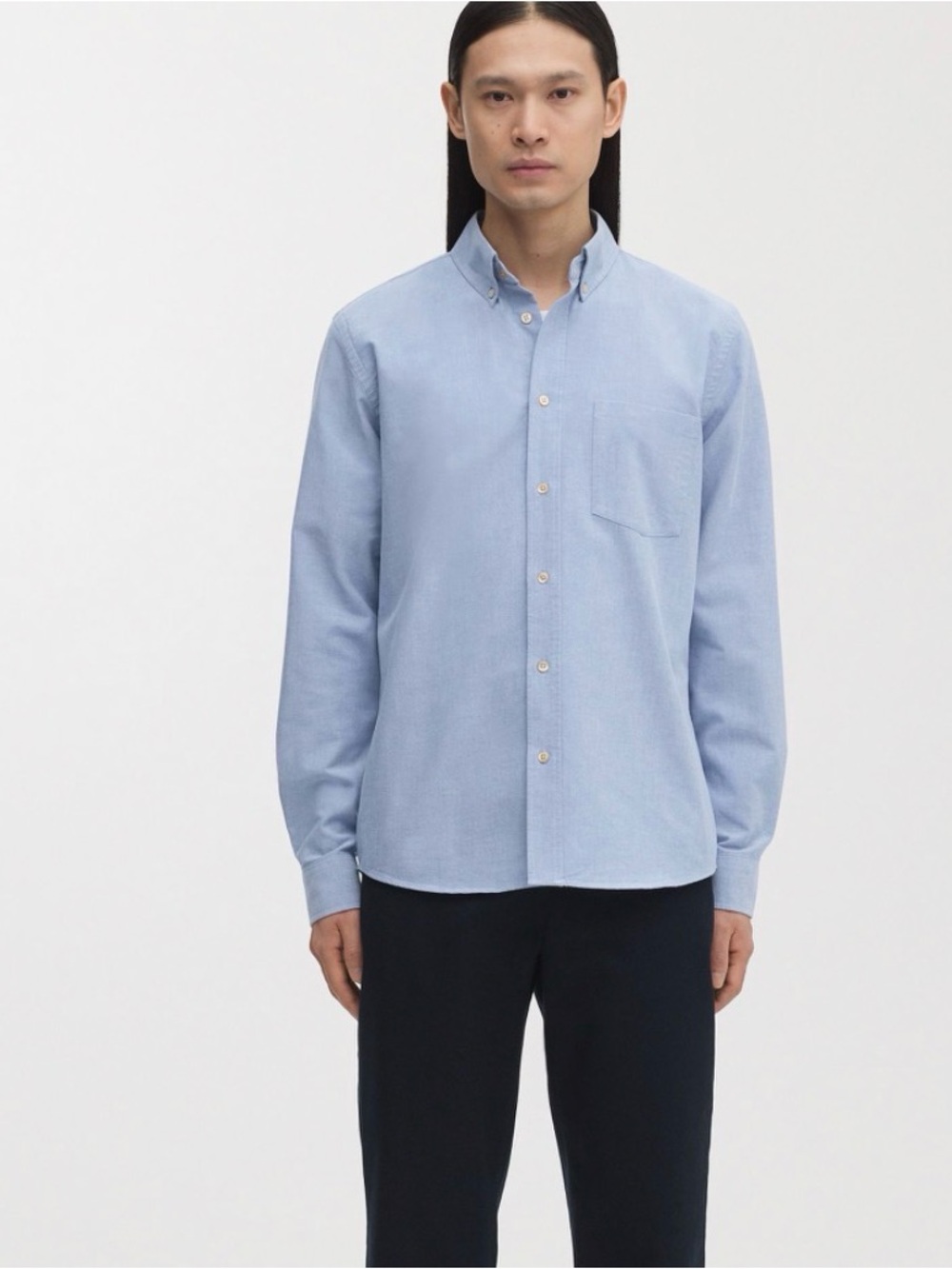 Asket Mens Light Blue Button-Down Oxford Shirt small long